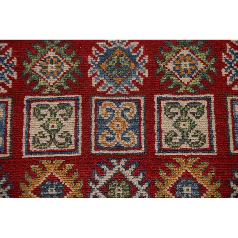 Red Traditional Geometric Kazak Oriental Wool Runner Rug Hand-knotted - 2'9" x 9'9"