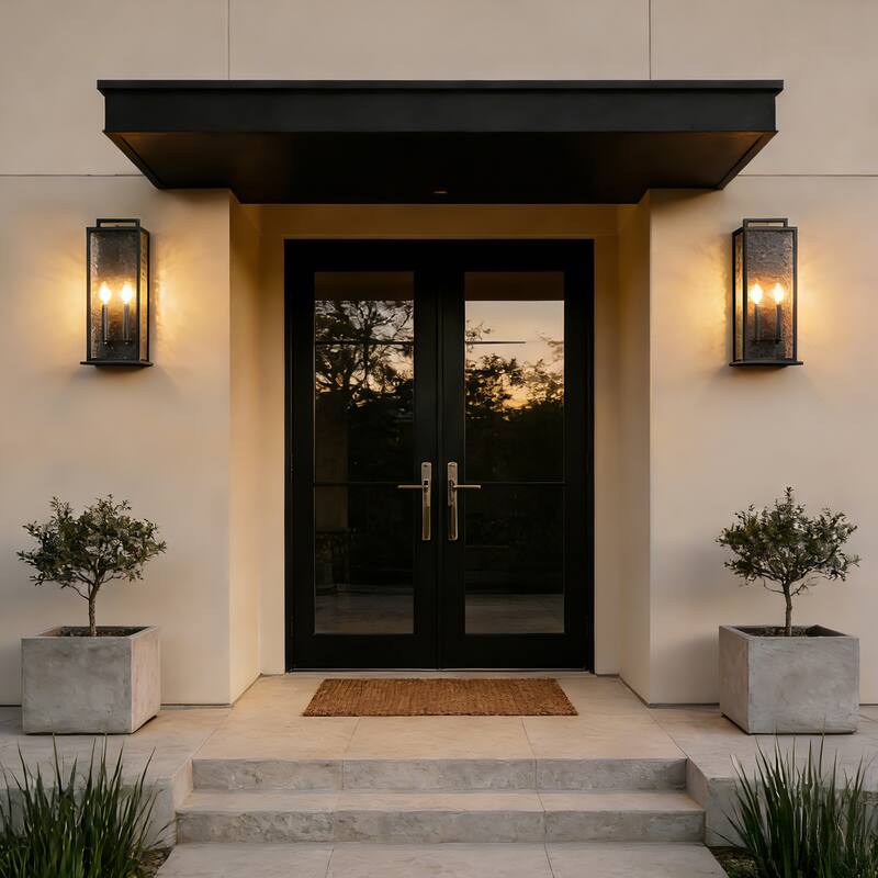 20in LED Outdoor Wall Light Dusk to Dawn Black Outside Wall Mount Lamp - Large