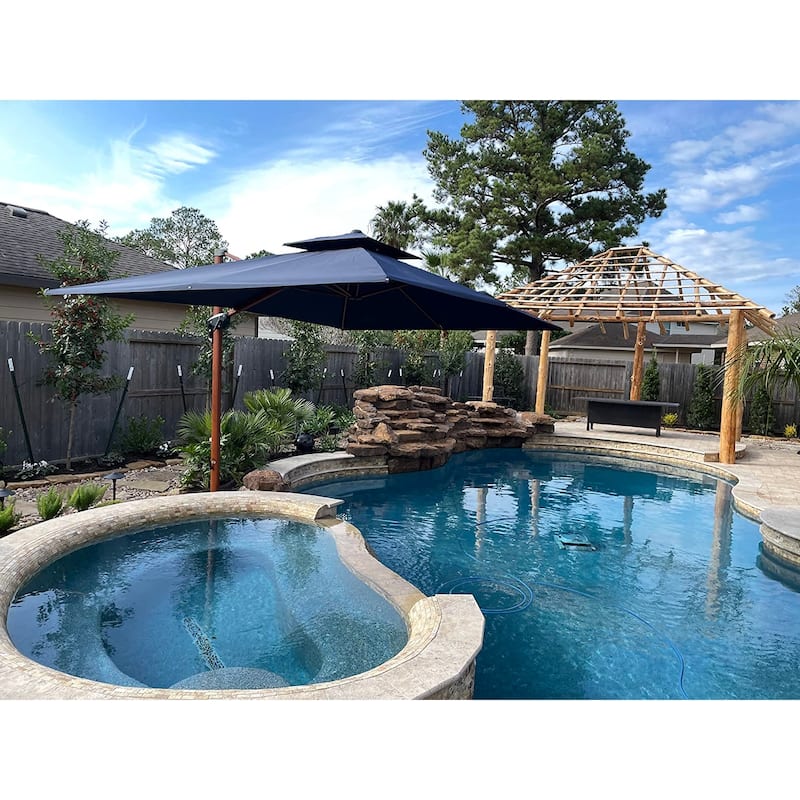 PURPLE LEAF 9 x 12ft Rectangle Wood Pattern Patio Cantilever Umbrella