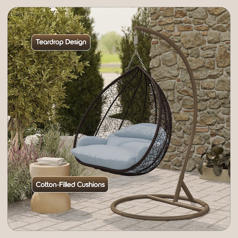 2-Person Egg Swing Chair in Brown Stainless Steel 2-Seater Porch Swing with Stand for Outdoor and Indoor - 77.95" Height