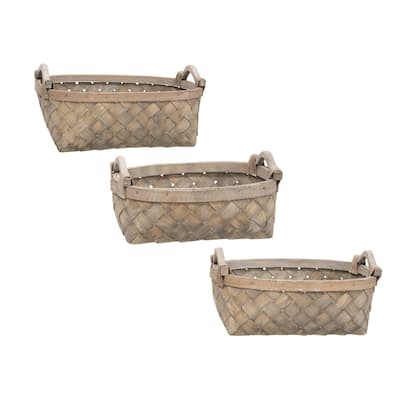 3/Set Graywashed Oval Baskets w/Wooden Handles