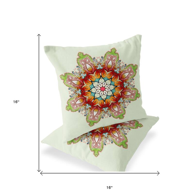 HomeRoots Set of Two 16" X 16" Green and Pink Blown Seam Floral Indoor Outdoor Throw Pillow - 16.00' X '16.00' X '5.00