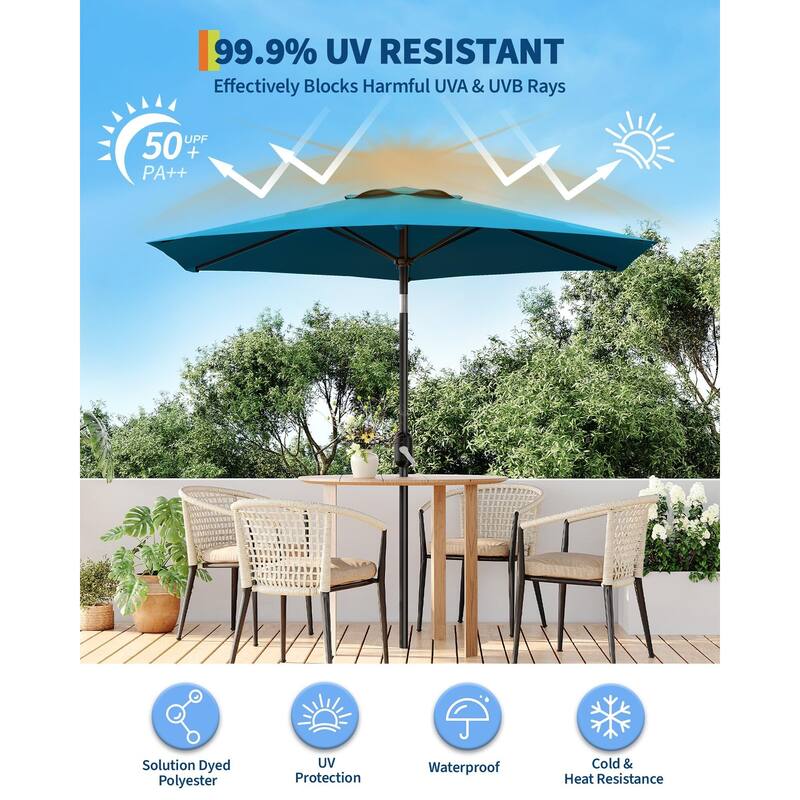 Coromose 7.5FT Patio Umbrella Outdoor, 6 Sturdy Ribs UV Protection,for Deck Poolside Backyard - Turquoise Blue