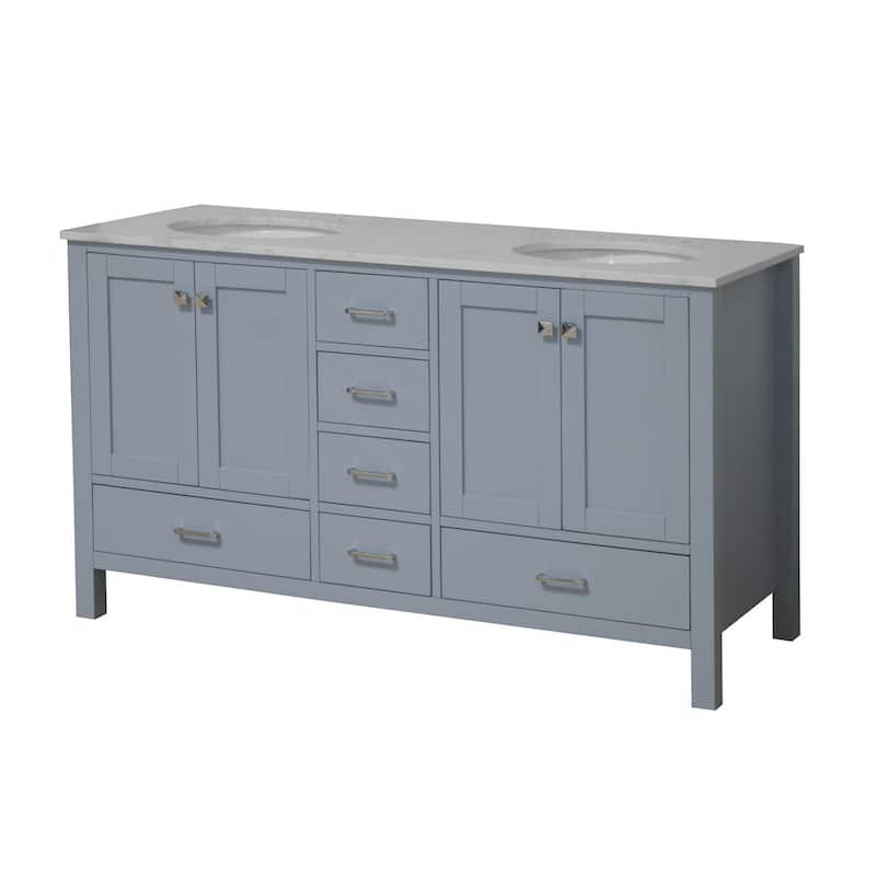 KitchenBathCollection Horizon 60" Double Bathroom Vanity with Engineered Carrara Top