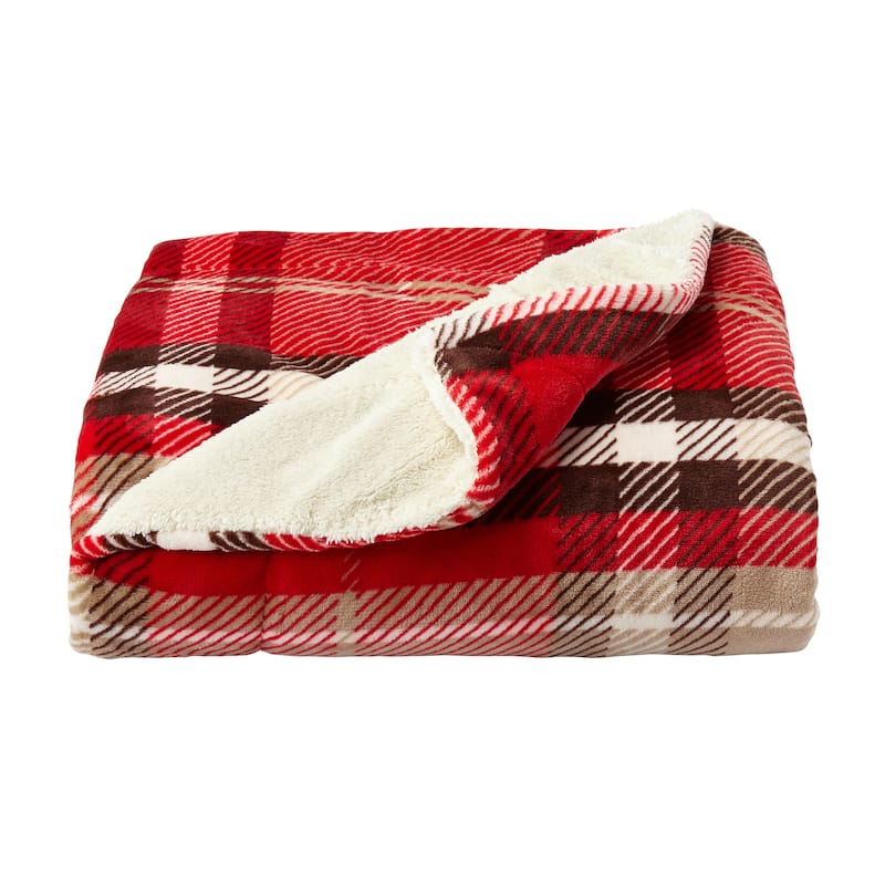 Poly Fleece Sherpa Throw - Oversized Plush Woven Polyester Bed or Sofa Blanket by Windsor Home
