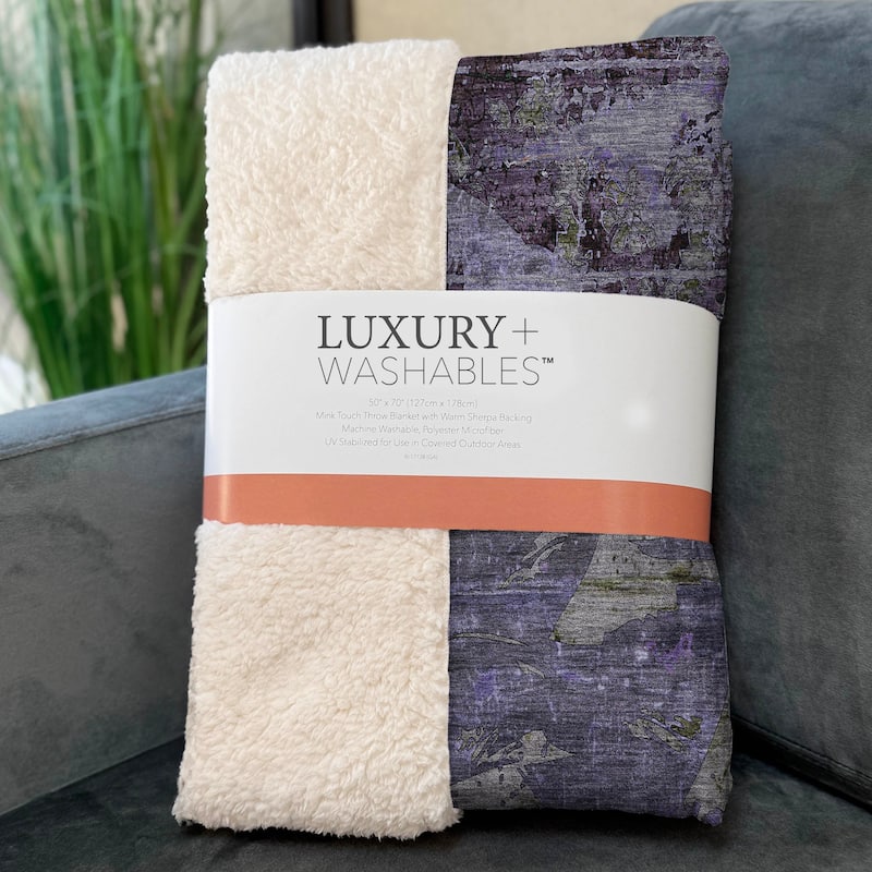 Premium Machine Washable Modern Floral Sherpa Throw Blanket