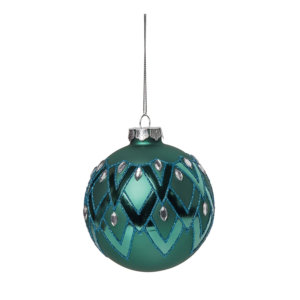 Transpac Glass 4 in. Green Christmas Ornate Ornament