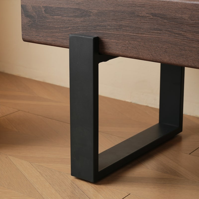 Roomfitters 59 Inch Dining Bench, Farmhouse Kitchen Table Bench, Bed End Bench with Metal Legs, Entryway Seating, Walnut+Black