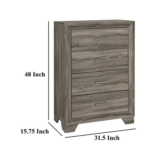 Benjara Reay Tall Dresser Chest, Brown Oak, 4 Drawers Silver Metal handles - Bed Bath & Beyond