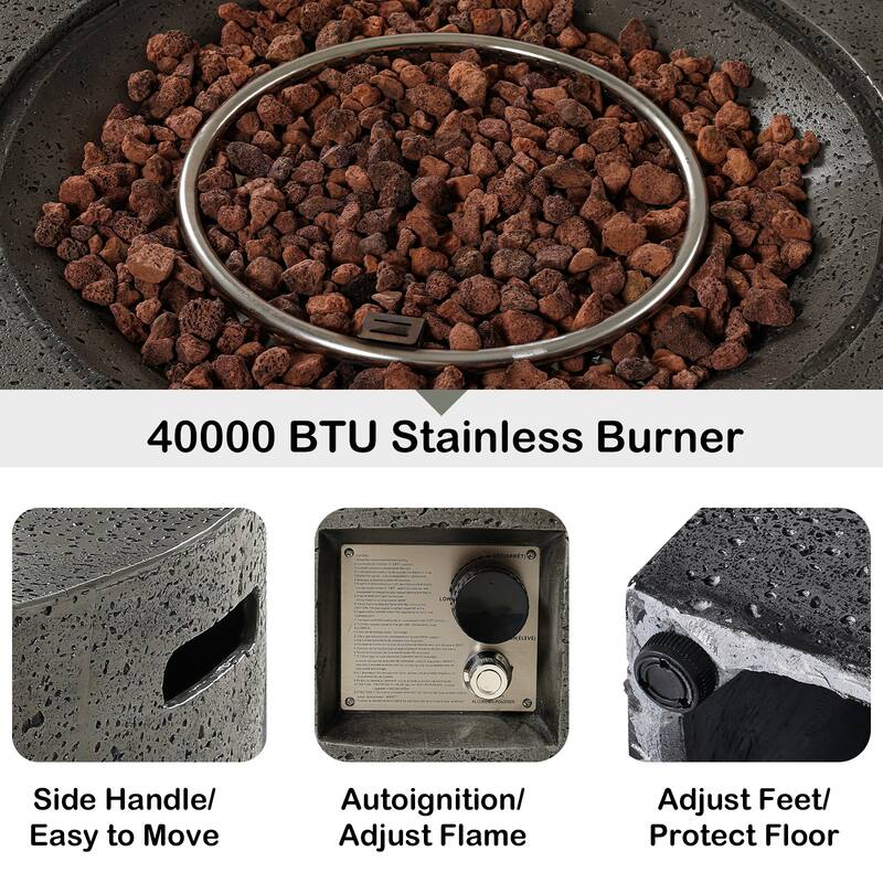 SUNBURY Round Outdoor Propane Fire Pit w Wind Guard and Tank Cover