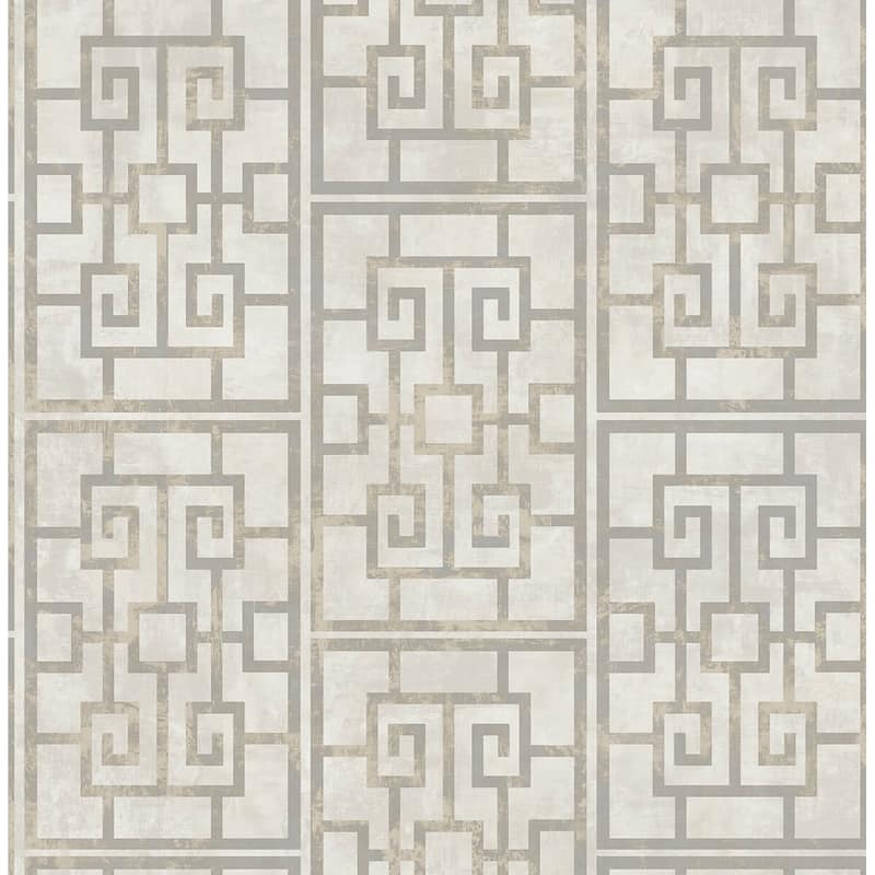 Seabrook Designs Koi Dynasty Lattice Unpasted Wallpaper - 20.5 in. W x 33 ft. L - Metallic Pearl and Gray