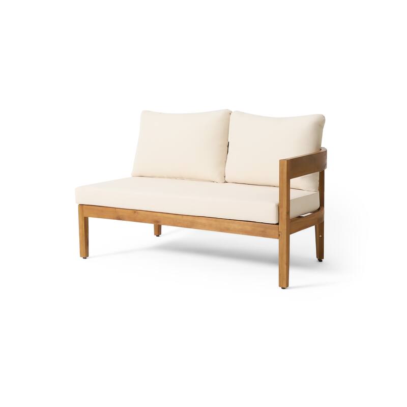 Christopher Knight Home - Montrose Patio Acacia Wood Left and Right Arm Tuxedo Sofas (Set of 2)
