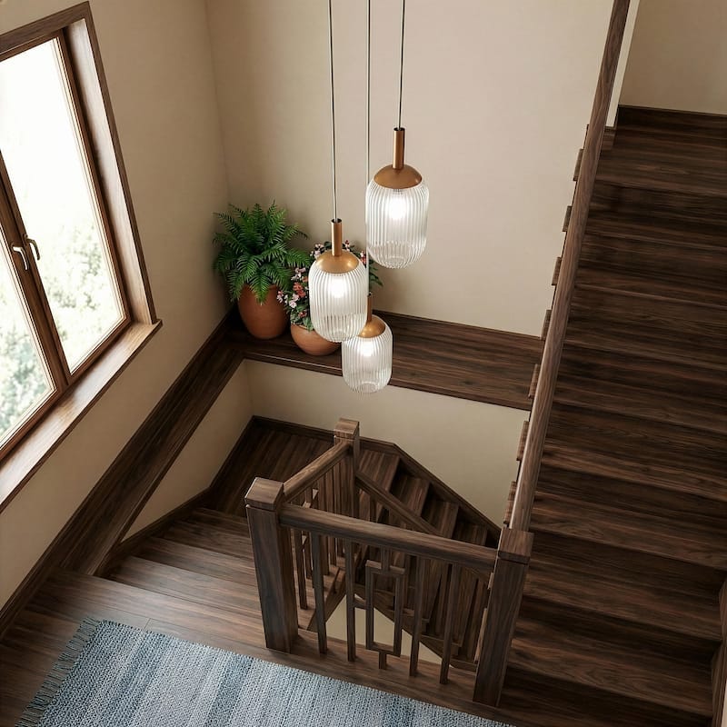 Flora Gold Triple Pendant Light with Ribbed Glass