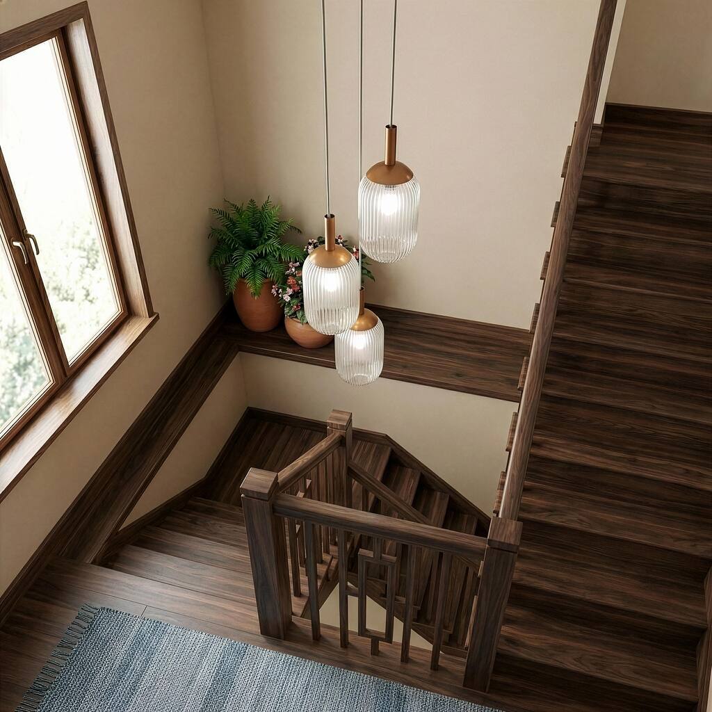 Flora Gold Triple Pendant Light with Ribbed Glass