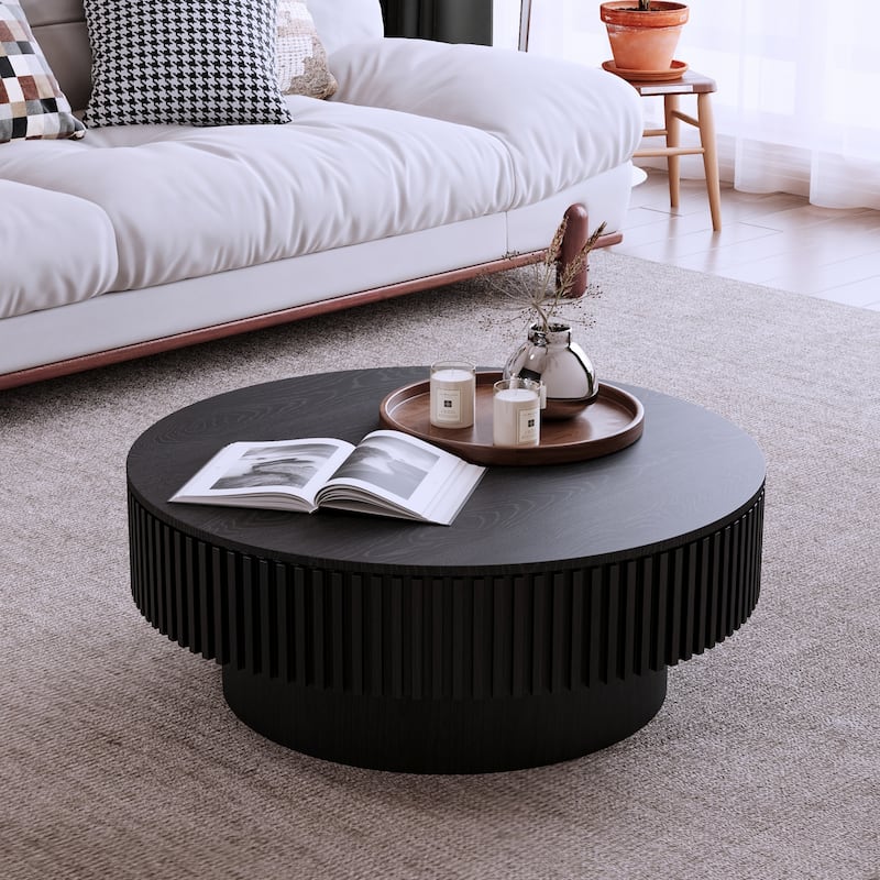 Modern Solid Wood Veneered Round/Oval/Rectangular Coffee Tea Table with Storage.