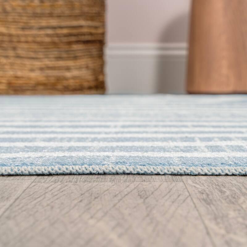 JONATHAN Y Kallax Abstract Two-Tone Low-Pile Machine-Washable Blue/Cream Area Rug