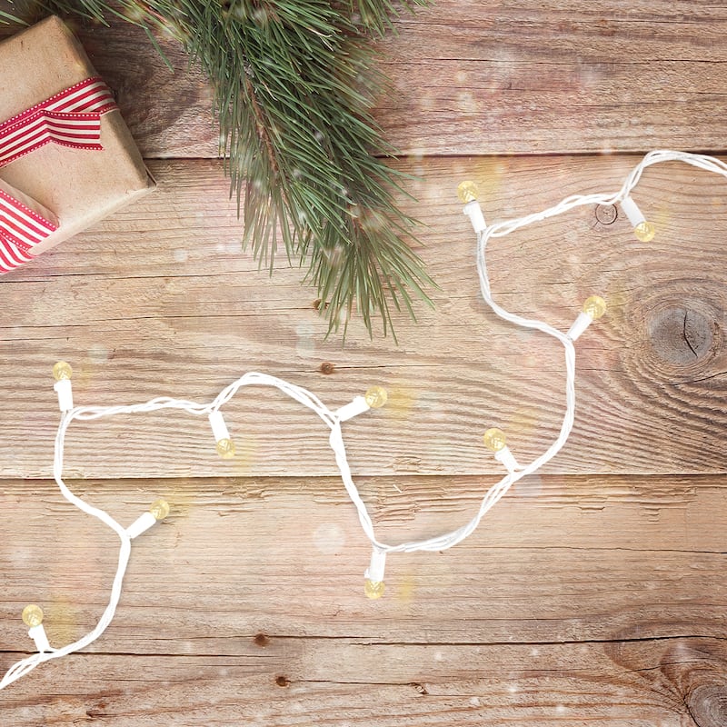 50 Count Warm White LED G12 Berry Mini Christmas Lights, White Wire