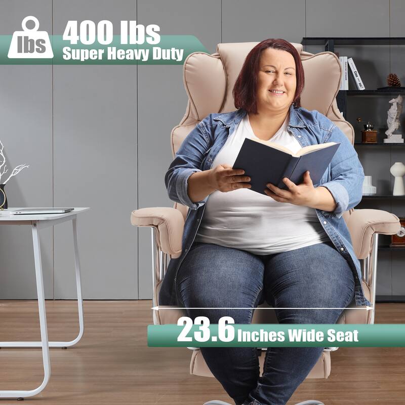 Big and Tall Leather Office Chair with Foot Rest with Adjustable Back for People up to 400 lbs