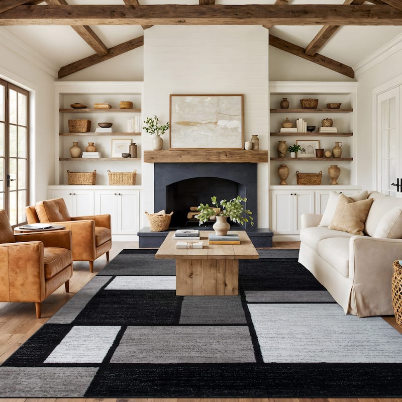 World Rug Gallery Contemporary Modern Boxed Color Block Area Rug - 7'10" x 10'2" - Gray