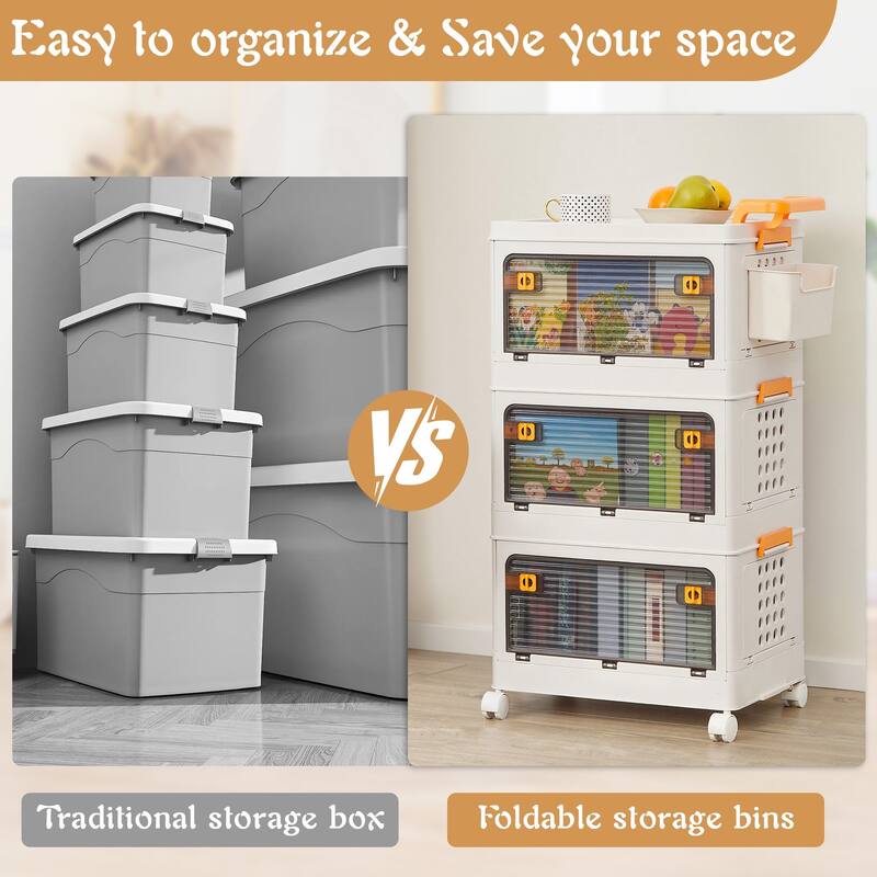 VECELO Plastic Storage Bins with Lid 3/4-Tier Stackable Storage Bins With Storage Basket for Home Living Room Office Kitchen