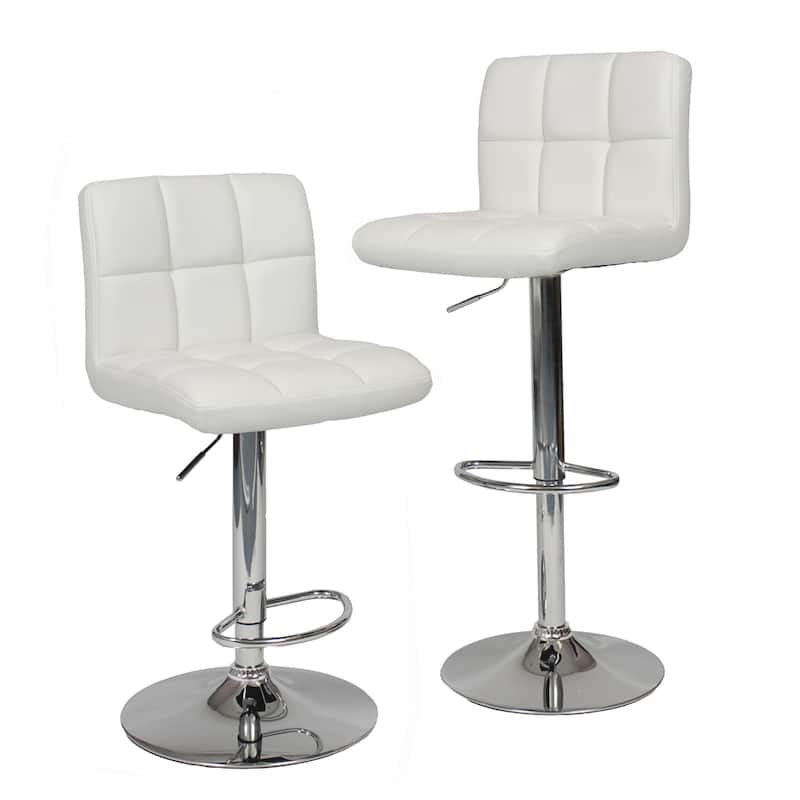 Swivel Faux Leather Adjustable Hydraulic Bar Stool (Set of 2) - White