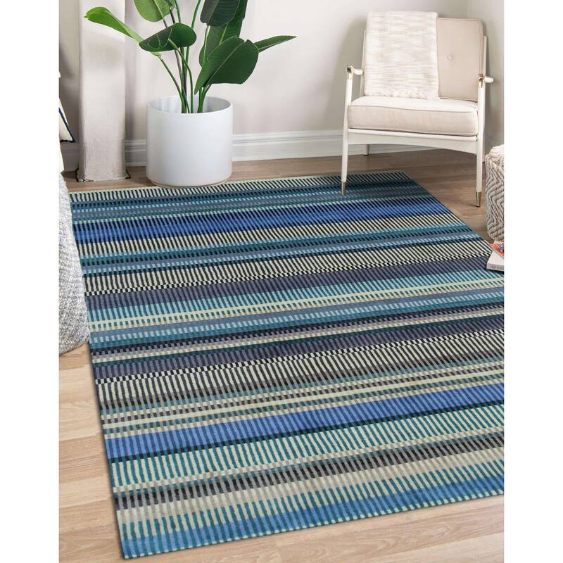 Home Decor Hand-Knotted Wool Stripe/Blue Modern Striped Rug Stylish and Durable Area Rug for Enhancing the Comfort