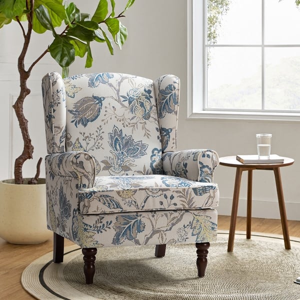 slide 2 of 36, Epimethis Traditional Fabric Accent Armchair with Turned Legs by HULALA HOME BLUE