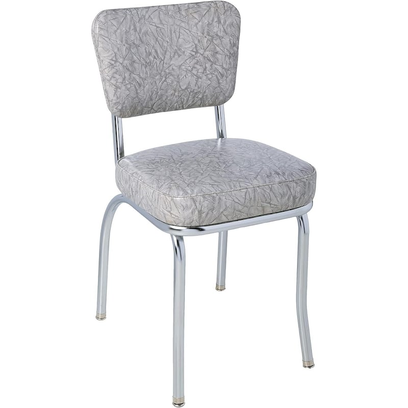 Chrome Diner Chair - Kitchen Dining Chair, Box Seat, Modern Design, Grey Finish, Fully Assembled - 31.5