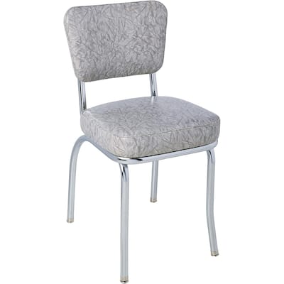 Chrome Diner Chair - Kitchen Dining Chair, Box Seat, Modern Design, Grey Finish, Fully Assembled - 31.5