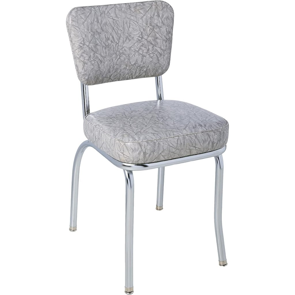 Chrome Diner Chair - Kitchen Dining Chair, Box Seat, Modern Design, Grey Finish, Fully Assembled - 31.5