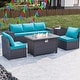 preview thumbnail 63 of 99, Outdoor Patio Furniture Set, All Weather PE Wicker Sectional Conversion Sofa set with Firepit(Optional)
