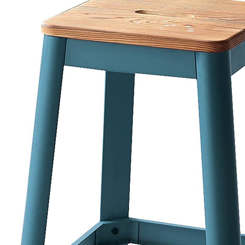Rustic 30 Inch Counter Height Bar Chair Backless Pine Wood Seat with Metal Frame and Footrest - 18”D x 18”W x 30”H