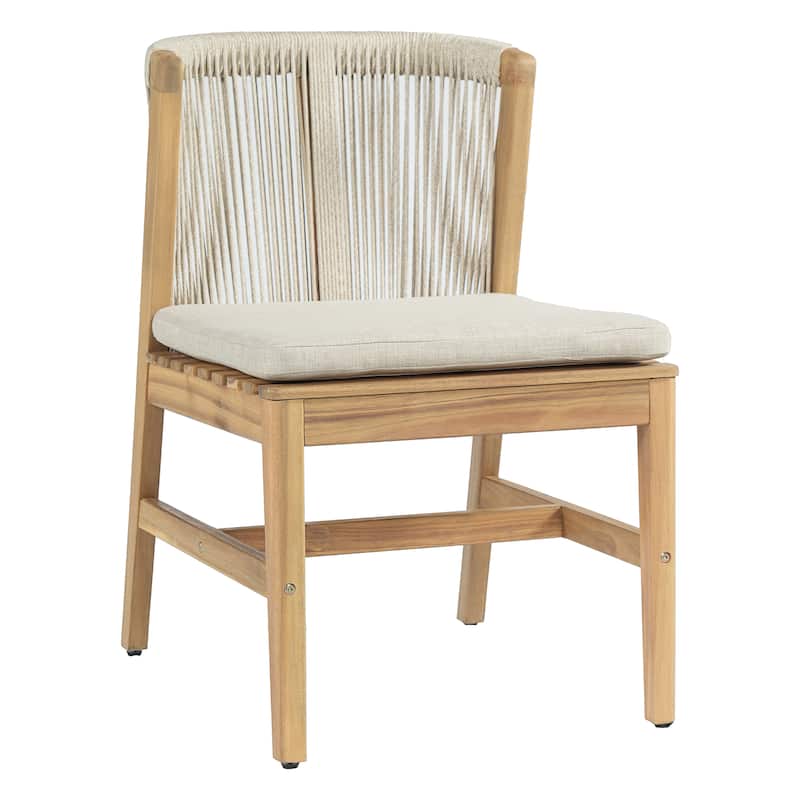 Christopher Knight Home - Louie Outdoor Acacia Wood Dining Chairs with Rope Backrest and Cushioned Seat, Set of 2
