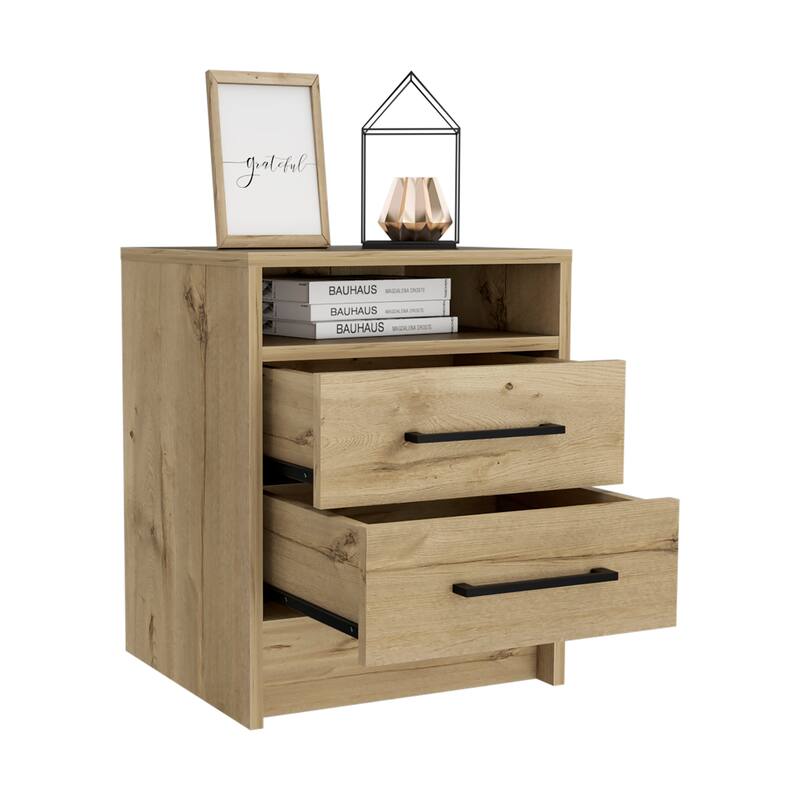 TUHOME Eter 2-Drawer Nightstand End Table with Metal Handles and Open Shelf