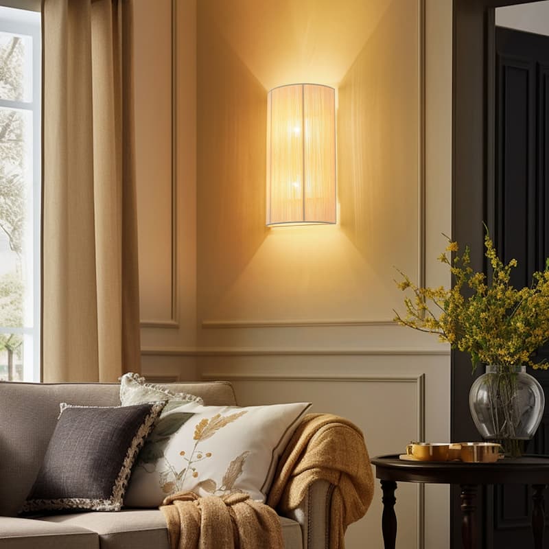 2-Light Modern Boho Natural Ivory/Black Hand-Woven Rope Fabric Flush Mount Wall Sconces