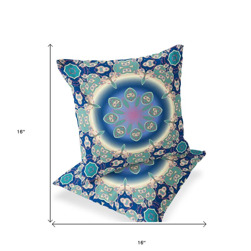 HomeRoots Set of Two 16" X 16" Blue and Green Blown Seam Floral Indoor Outdoor Throw Pillow - 16.00' X '16.00' X '5.00