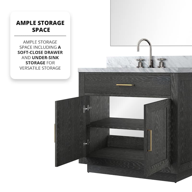 Abbey Bath Vanity with Carrara Marble Top, Sink, Mirror and Faucet
