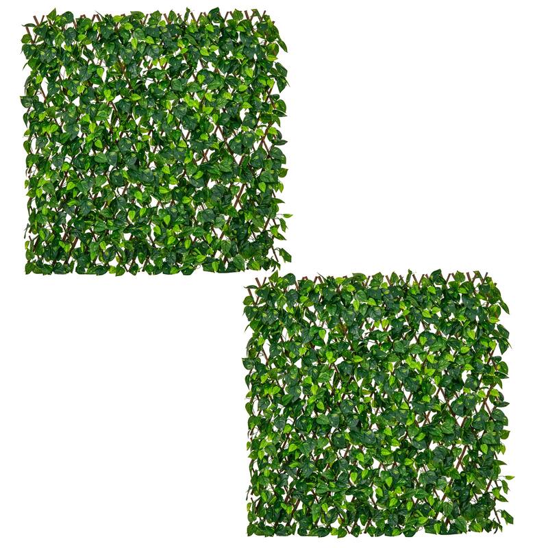 Gymax 2PCS Expandable Fence Privacy Screen Decorative Faux Ivy Fencing - Green
