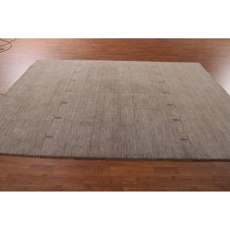 Brown Gabbeh Area Rug Handmade Oriental Wool Carpet - 6'8"x 9'9"