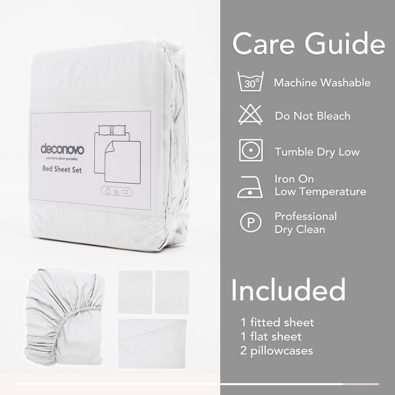 Deconovo 4-Piece Ultra-Soft Bed Sheet Set, 1800 Thread Count, Deep Pockets