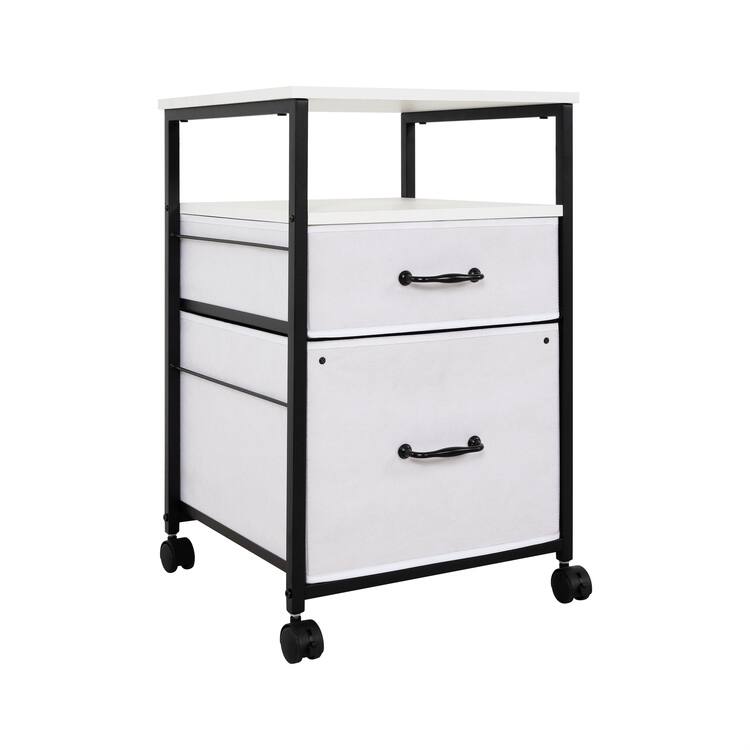 2 Drawer Mobile File Cabinet Rolling Printer Stand with Open Storage Shelf Fabric Vertical Filing Cabinet