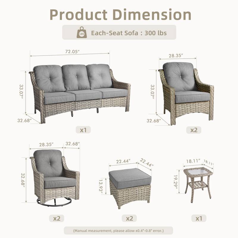 OVIOS 8-piece Patio Wicker Swivel Rocking Chair Set With Ottoman