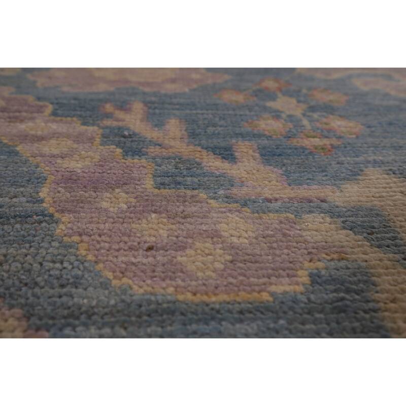 Blue Oushak Vegetable Dye Area Rug Hand-Knotted Wool Carpet - 9'0" x 12'2"