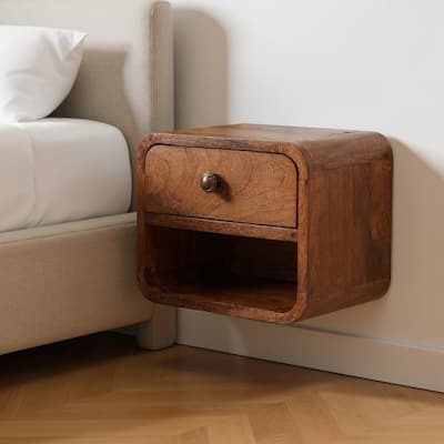 HomeRoots 12" Brown Solid Wood Square One Drawer Floating Nightstand