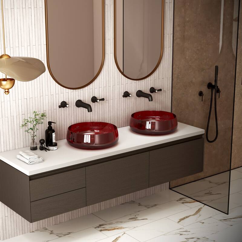 Transparent Resin Vessel Bathroom Sink Included Pop-up Drain and Drain Hose, Modern Above Counter Wash Basin with Center Drain