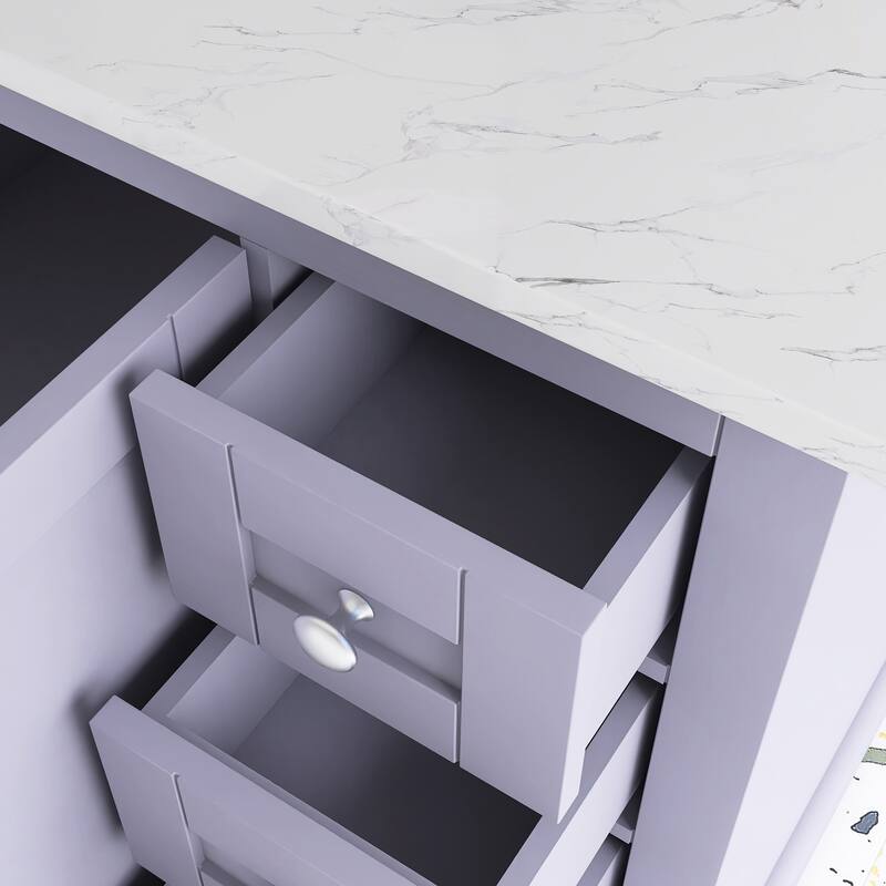 48 inch Plywood Single Sink Freestanding Bath Vanity with White Marble Top - 48" x 22"