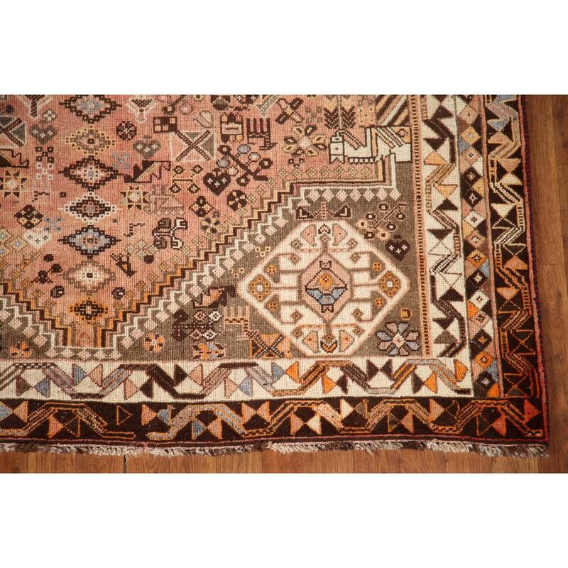 Hand Knotted Oriental 100% Wool Carpet Traditional Tribal Peach Shiraz Area Rug - 8' 7'' X 5' 6''