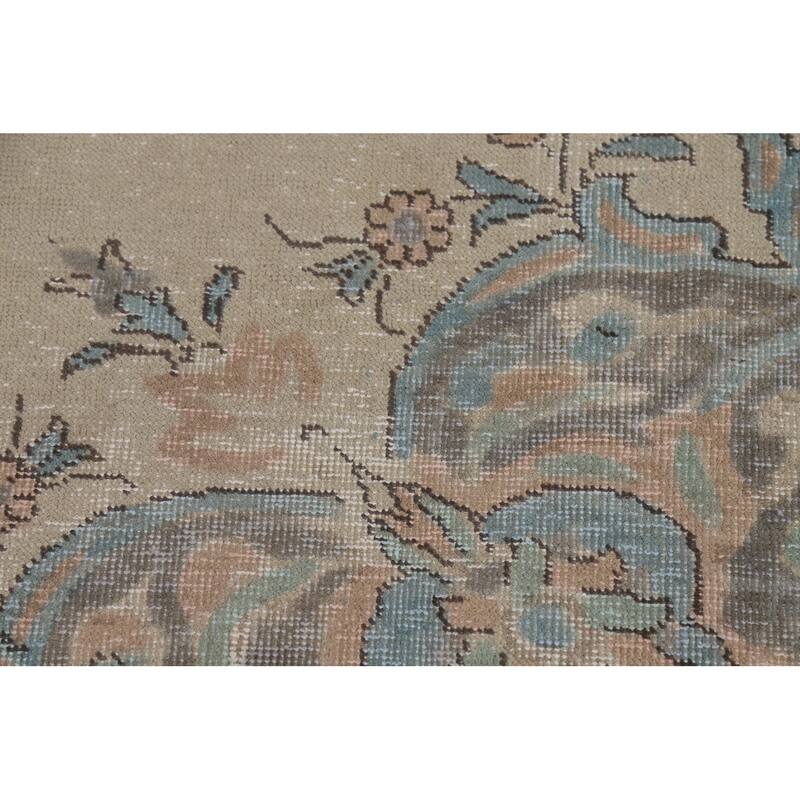 Geometric Tabriz Persian Rug Hand-Knotted Beige Wool Carpet - 8'2"x 10'6"