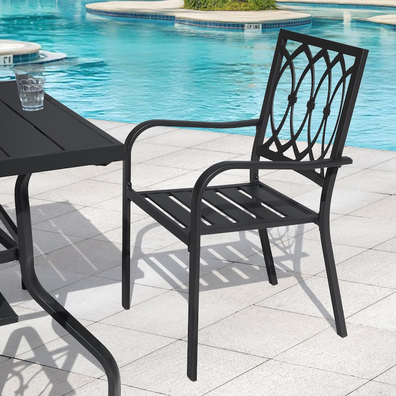 Metal Outdoor Dining Set with Umbrella Hole and Stackable Chairs