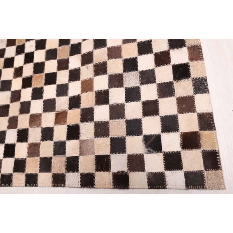 ECARPETGALLERY Handmade Cowhide Patchwork Black, Tan Leather Rug - 5'1 x 8'0